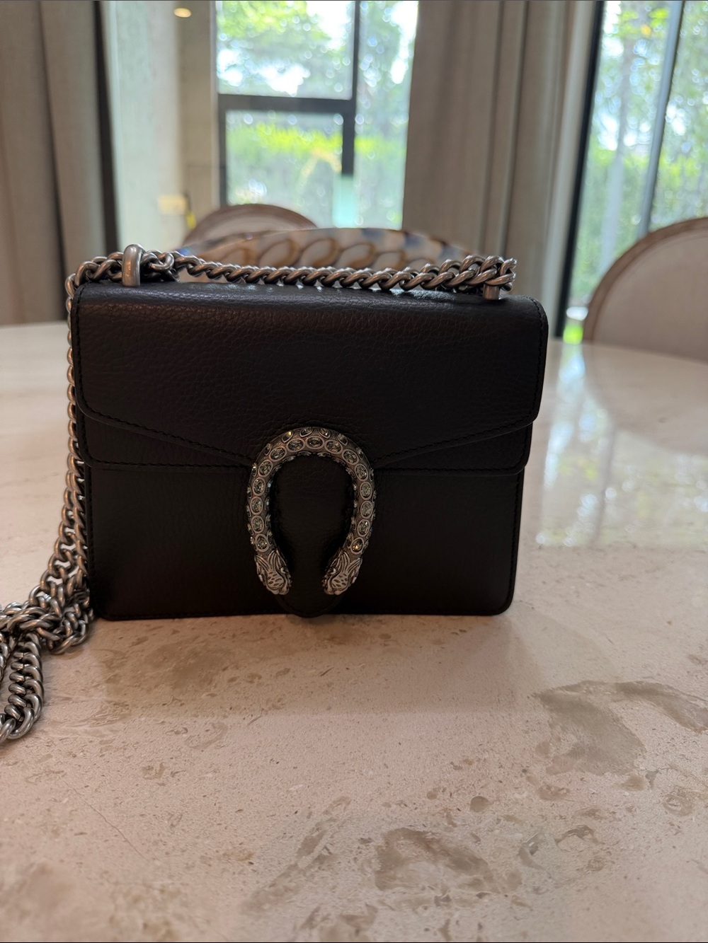 Gucci Black Leather Shoulder Bag with Silver Hardware